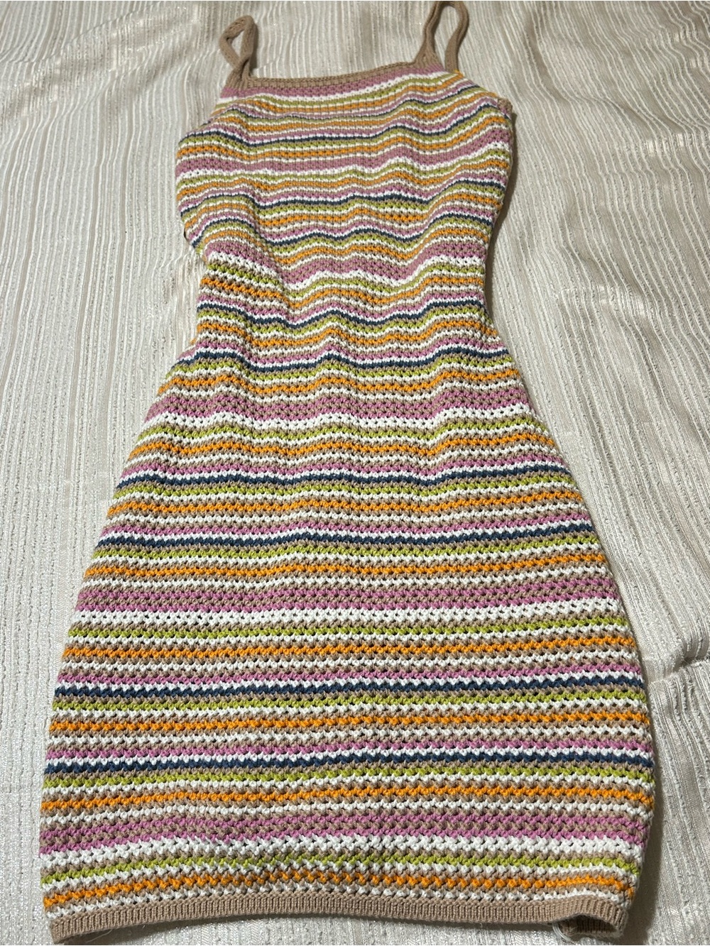Olive & Oak Striped Knit Midi Dress in Pink, Yellow, Cream & Green
